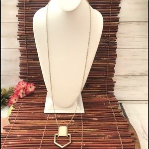 White House Black Market Long Necklace with Faux Opal Arrow Pendant